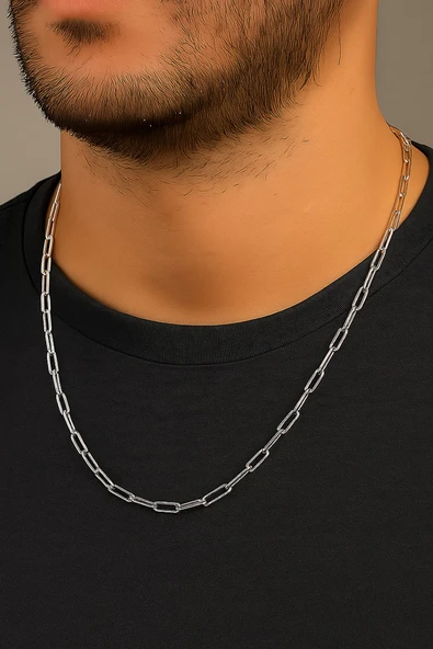 Gümüş Renk Kalın Ataç Unisex Çelik Kolye - 3362 ürün görseli 1