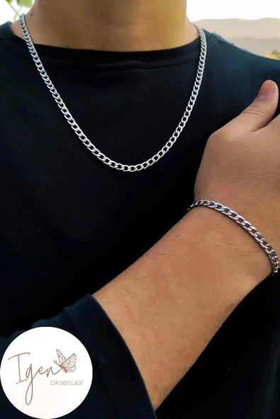 Yassı Zincir Kolye Bileklik Set ürün görseli 1