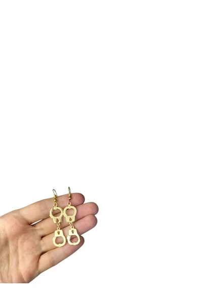 Gold Kelepçe Figürlü Polis Küpe - Resim 3