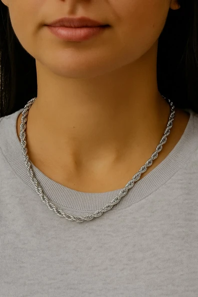 Gümüş  Renk Burgu Kolye 45 Cm. Unisex Çelik Kolye - 3352 ürün görseli 1