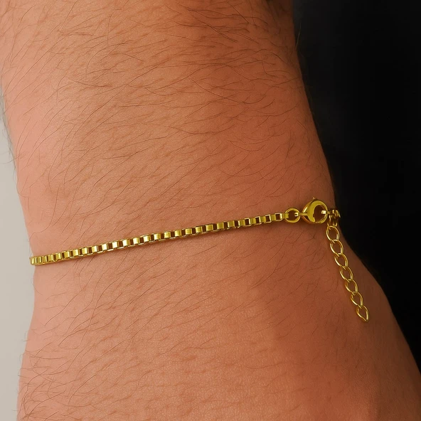 Altın Renk Iç Içe Geçmeli 1 Mm. Kutu Zincir Asansör Unisex Erkek Çelik Bileklik -  3381 ürün görseli 1