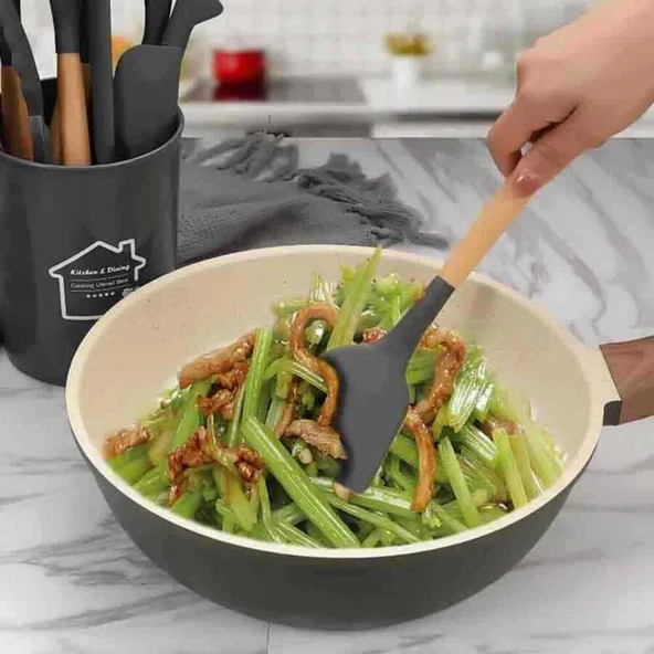Silikon Servis Spatulası Ahşap Sap (ASP-12) - Resim 3