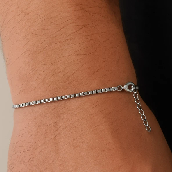 Gümüş Renk Iç Içe Geçmeli 1 Mm. Kutu Zincir Asansör Unisex Erkek Çelik Bileklik -  3382 ürün görseli 1