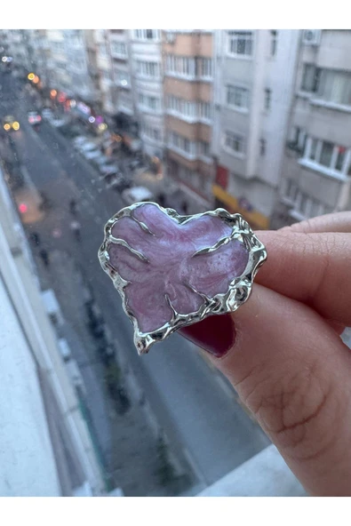 Pembe Kalp Gotik Ayarlanabilir Şık 925 Ayar Yüzük ürün görseli 1