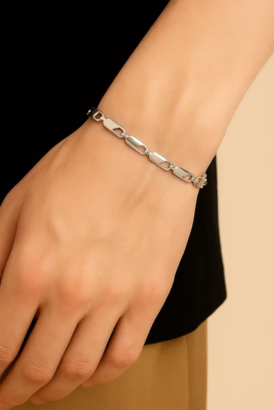 Gümüş Renk Kesik Arpa Unisex Çelik Bileklik - 3349 ürün görseli 1