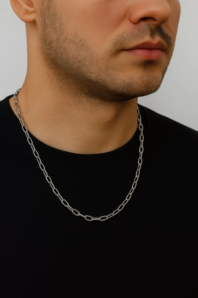 Gümüş Renk Oval Dikdörtgen Unisex Çelik Kolye - 3358 ürün görseli 1