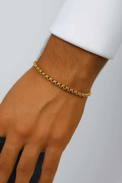 Altın Renk Iç Içe Geçmeli Arnavut Asansör Unisex Erkek Çelik Bileklik -  3380 ürün görseli 1