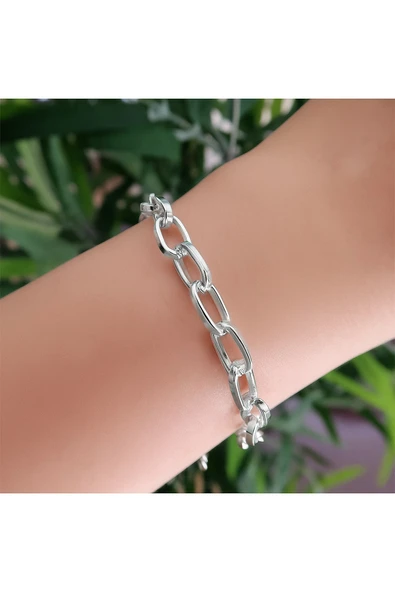 Gümüş  Renk Oval Dikdörtgen Unisex Çelik Bileklik - 3357 ürün görseli 1
