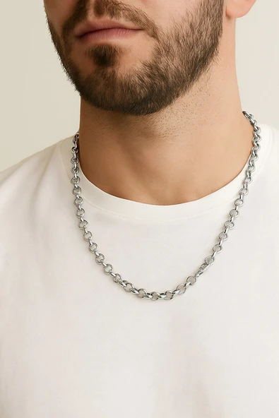 Gümüş Renk Doc Model Zincir 55 Cm. Unisex Çelik Kolye - 3344 ürün görseli 1