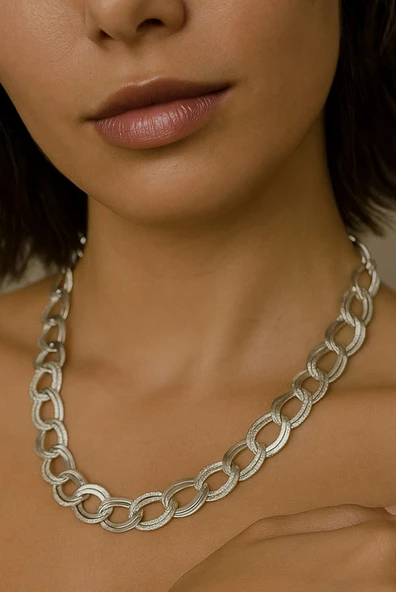 Gümüş Renk Samanyolu Zincir Çelik Choker Kolye  - 3339 ürün görseli 1