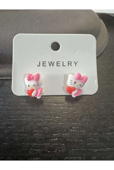 Hello Kitty Çocuk Kalp Temalı Küpe ürün görseli 1