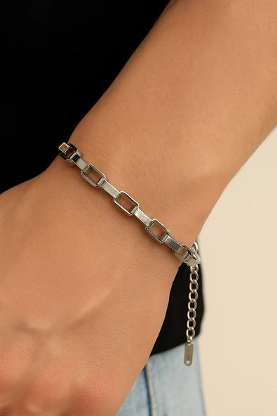 Gümüş Renk Küp Zincir Unisex Çelik Bileklik - 3340 ürün görseli 1