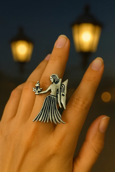 Başak Burcu Simgeli Unisex Ayarlanabilir Metal Yüzük ürün görseli 1