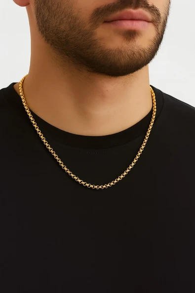 Altın Renk Iç Içe Geçmeli Arnavut Asansör Unisex Erkek Çelik Kolye - 3375 ürün görseli 1