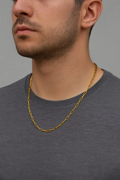 Altın Renk İnce Ataç Unisex Çelik Kolye - 3360 ürün görseli 1