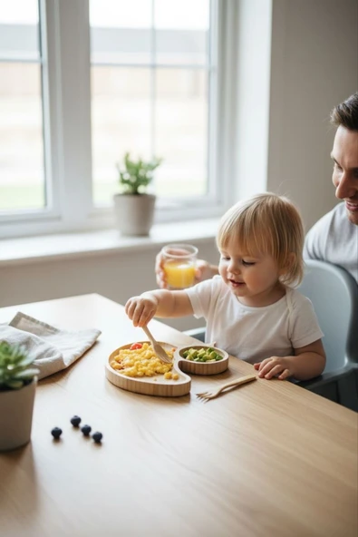 Ördek Figürlü Bambu Bebek Mama Seti – Bölmeli Tabak + Kaşık Çatal Seti ürün görseli 1
