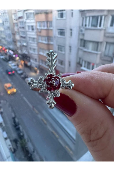 Gotik Haç Kırmızı Model Ayarlanabilir Kadın Yüzük ürün görseli 1