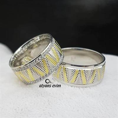 Zikzak Deseni Çift Gümüş Alyans - Resim 6
