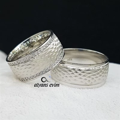 Cnc Zeminli Çift Gümüş Alyans ürün görseli 1