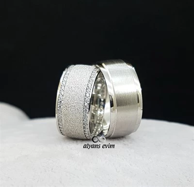 Kumlu Model Çift Gümüş Alyans - Resim 8
