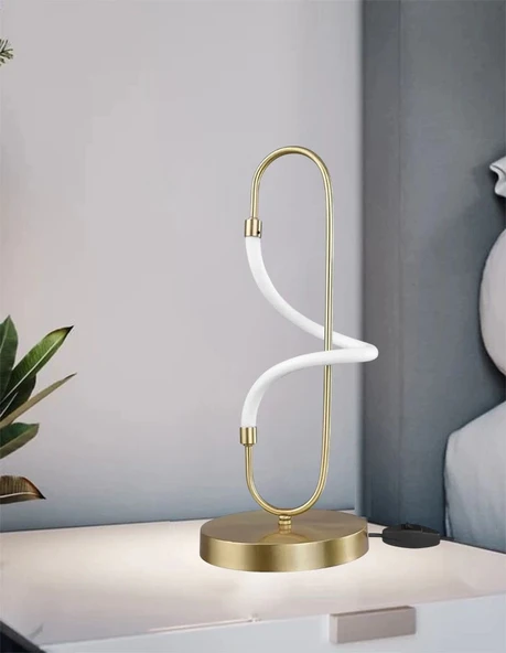 Modern Boru Ledli Masa Lambası Eskitme Altın ürün görseli 1