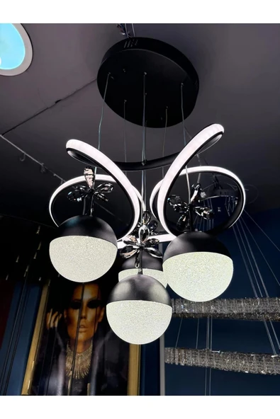 Papatya 3 Renk ( Sarı Beyaz Ve Gün Işığı ) Siyah Luxury Led Avize Concept ürün görseli 1