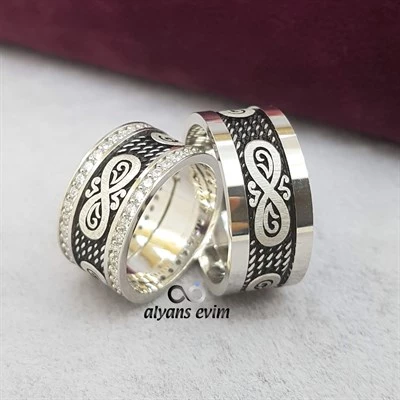 Sonsuzluk Desenli Çift Gümüş Alyans - Resim 7