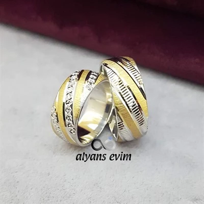 Çapraz Çizgili Çift Gümüş Alyans ürün görseli 1