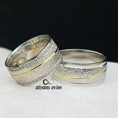 Cnc Desenli Çift Gümüş Alyans - Resim 5
