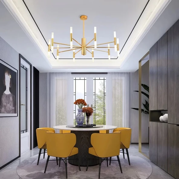 Ledli Plafonyer Modern Aydınlatma Gold Sarkıt Ledli Salon Avize ürün görseli 1