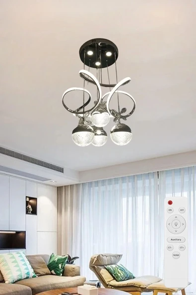 Papatya 3 Işık Kumandalı (Beyaz, Sarı, Günışığı) Krom Luxury Ledli Salon Avize Büyük Toplu ürün görseli 1