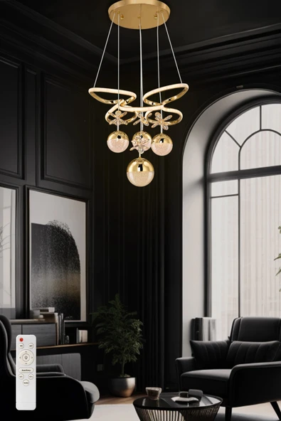 Kelebek Kasa 3 Renk Kumandalı Modern Sarkıt 3 Orta 1 Büyük 4 Toplu Kelebekli Ledli Salon Avize Gold ürün görseli 1