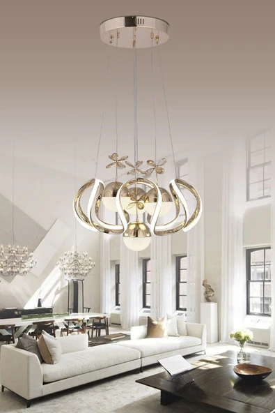 3 Renk ( Sarı Beyaz ve Gün Işığı ) Gold Luxury Ledli Oturma Odası Avize ürün görseli 1