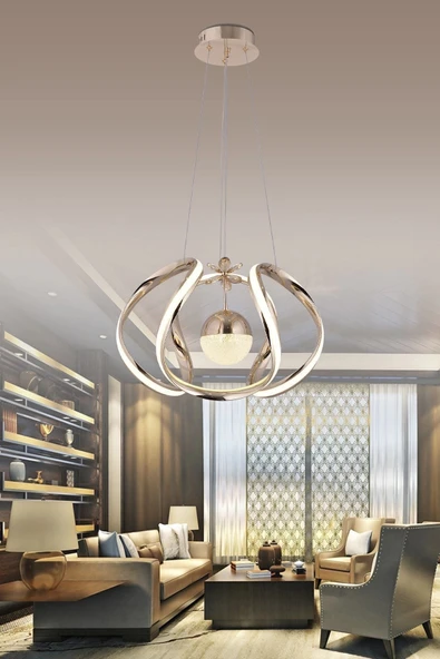 Nilüfer 3 Renk Gold ( Sarı Beyaz ve Gün Işığı ) Luxury Led Kristal Taşlı Avize Concept ürün görseli 1
