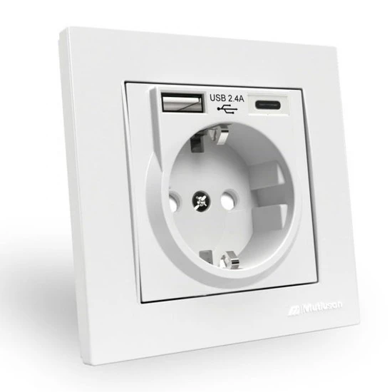 Mutlusan Rita Topraklı Priz Usb+Type-c Beyaz 22206290201 ürün görseli 1