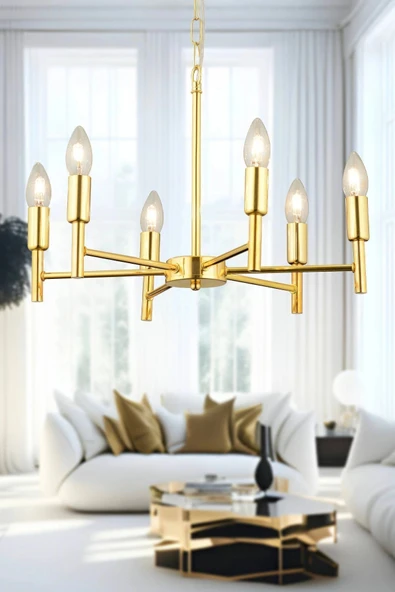 Vaneo 6 Lı Gold Modern Genç Odası Mutfak Salon Avize ürün görseli 1