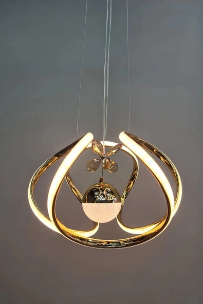 Modern Taşlı Toplu Bronz Ledli Avize - Resim 2