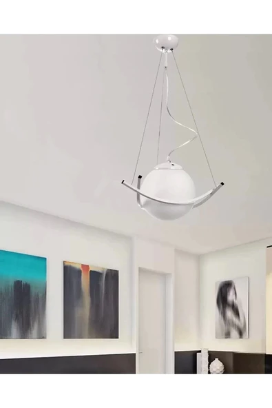 Modern 20'lik Glop Camlı Tekli Avize Opal Cam Beyaz Metal Gövde ürün görseli 1