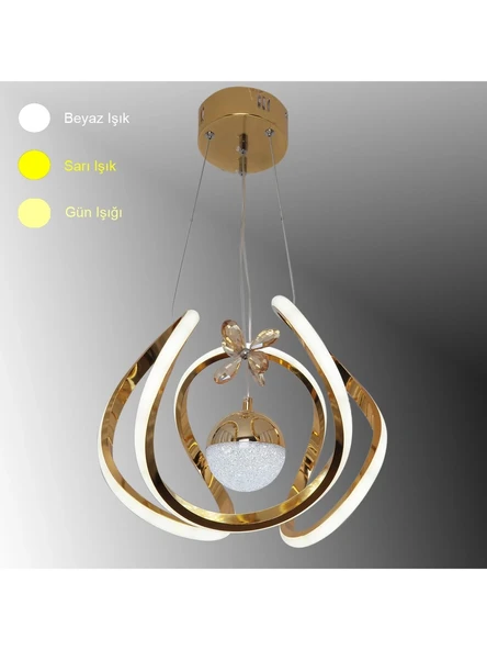 Kavis Modeli Sarı Kaplama Tek Toplu 3 Renk Modüllü Ledli Avize - Resim 4