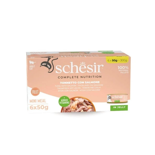 Schesir Jöle İçinde Ton Balıklı ve Somonlu Yetişkin Kedi Konservesi 6 x 50 gr ürün görseli 1