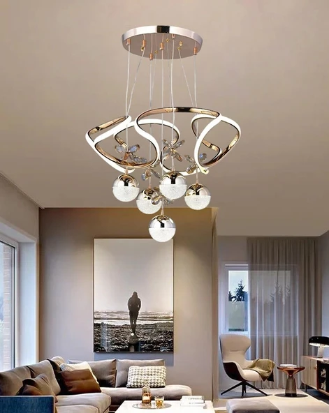 Galaksi Modern Sarkıt 5+1 Papatya Gold Ledli Sarkıt Avize ürün görseli 1