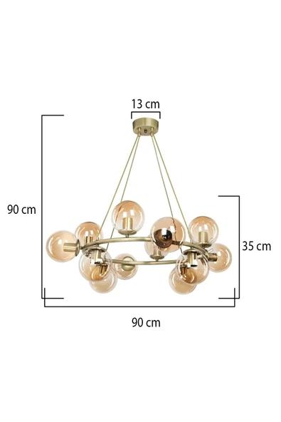 Vio Gold Renki Glop Camlı Çember Avize - Resim 4