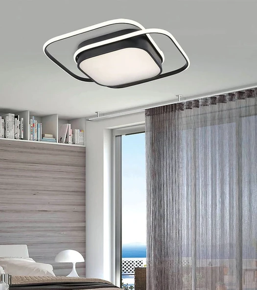 İkili Kare Led Plafonyer Avize Üç Renkli Siyah Renkli ürün görseli 1