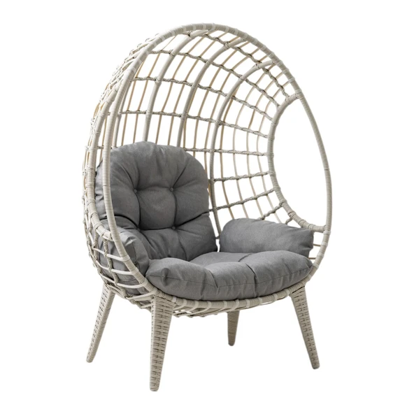 Egg Chair Tekli Rattan Bahçe Koluğu | Rehome Minderli Oval Lounge ürün görseli 1