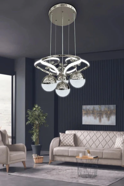 Hemera Modern Kumandalı Led Sarkıt Avize 3 Renk 4 Bölmeli Krom Kaplamalı Toplu Kelebek Taşlı ürün görseli 1