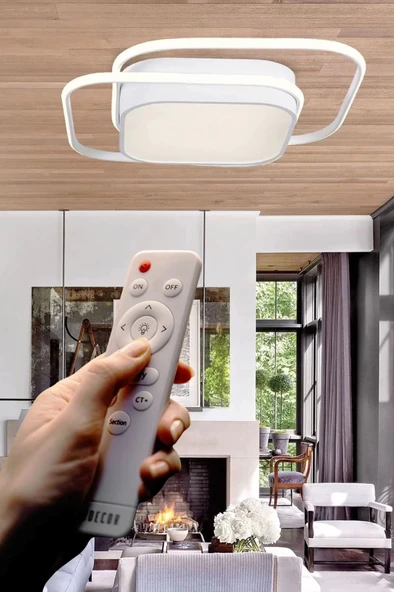 İkili Kare Led Plafonyer Avize Üç Renkli Beyaz Renkli Kumandalı ürün görseli 1
