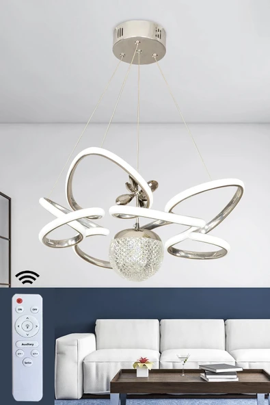 Modern 3 Renk Kumandalı Krom Büyük Boy Salon Avize Toplu Led Avize ürün görseli 1