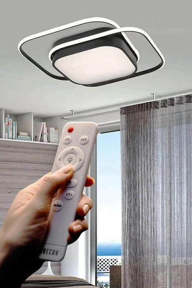 İkili Kare Led Plafonyer Avize Üç Renkli Siyah Renkli Kumandalı ürün görseli 1