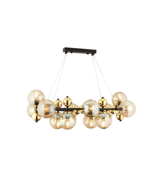 12Li Dikdörtgen Camlı Gold Modern Avize - Resim 2
