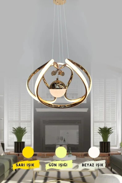 Modern Taşlı Toplu Bronz Ledli Avize ürün görseli 1